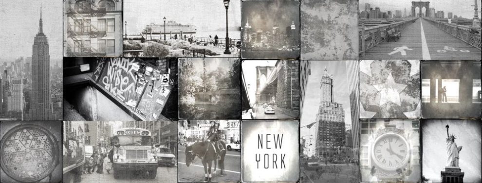 Sample of New York City Tiles backsplash DW2032 with iconic NYC photos in black and white