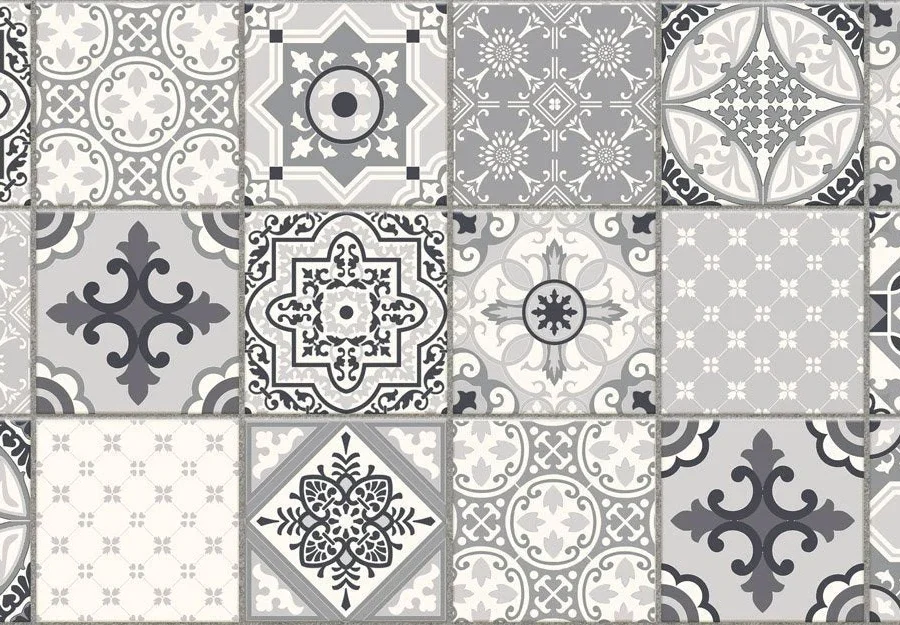 20x20 cm Muster der DW3302 portugiesischen Fliesen-Küchenrückwand Star Dust mit Azulejo-Mustern in Grautönen