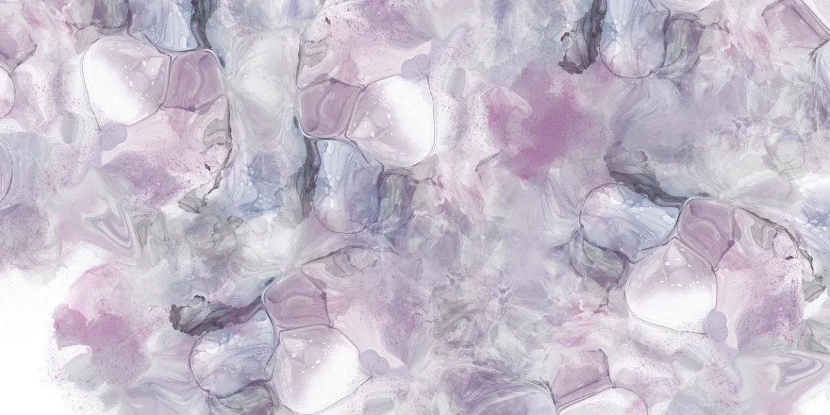Crédence Inkt Bellenblaas DW3318 avec formes d'encre douces violettes et lavande sur fond clair