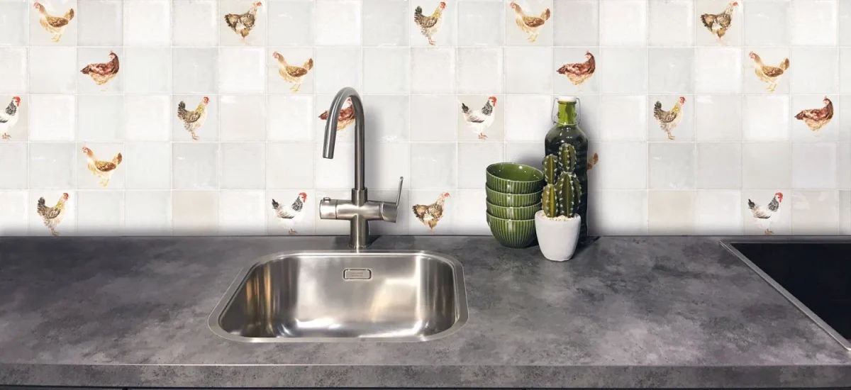 Design carrelage antique avec Poules