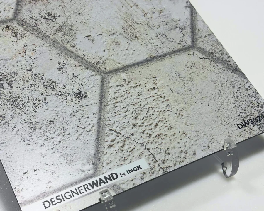 Muster der Küchenrückwand DW3324 mit sechseckigen Fliesen in heller Betonoptik in Weiß, Creme und Hellgrau