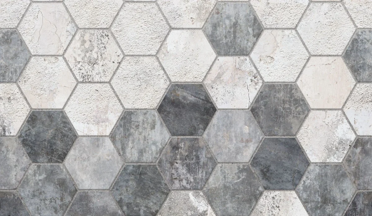Hexagon Beton Tegel Mix - Spatwand Staal DW3325