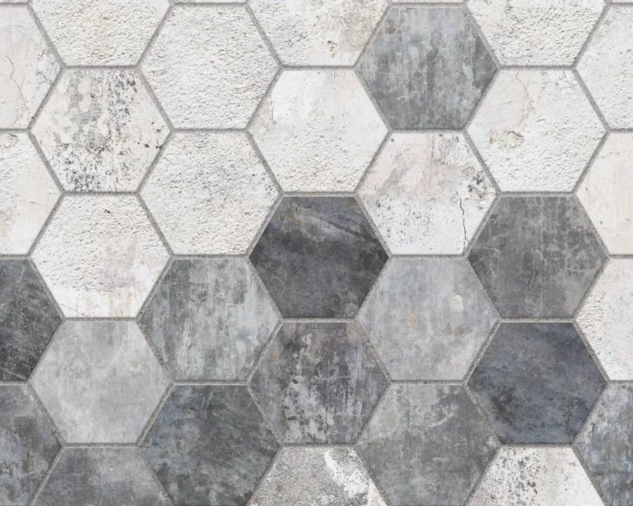 Küchenrückwand - Hexagon Beton-Fliesen Mix