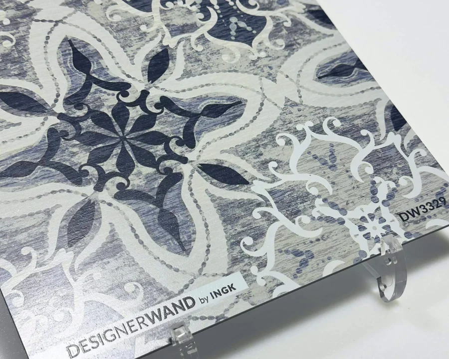 Musterstück DW3329 Mandela mit zierlichem blau-grauem Mandala-Fliesenmuster