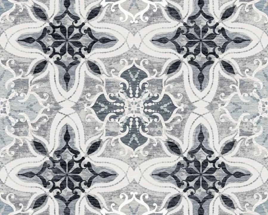 Mandela Küchenrückwand DW3329 mit blau-grauem Mandala-Fliesenmuster im Azulejo-Stil