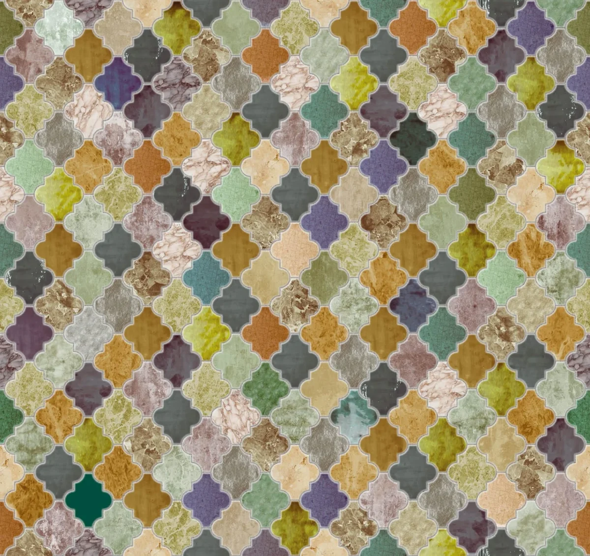 Crédence vitrail DW3333 avec motif arabesque aux tons beige et terre chauds