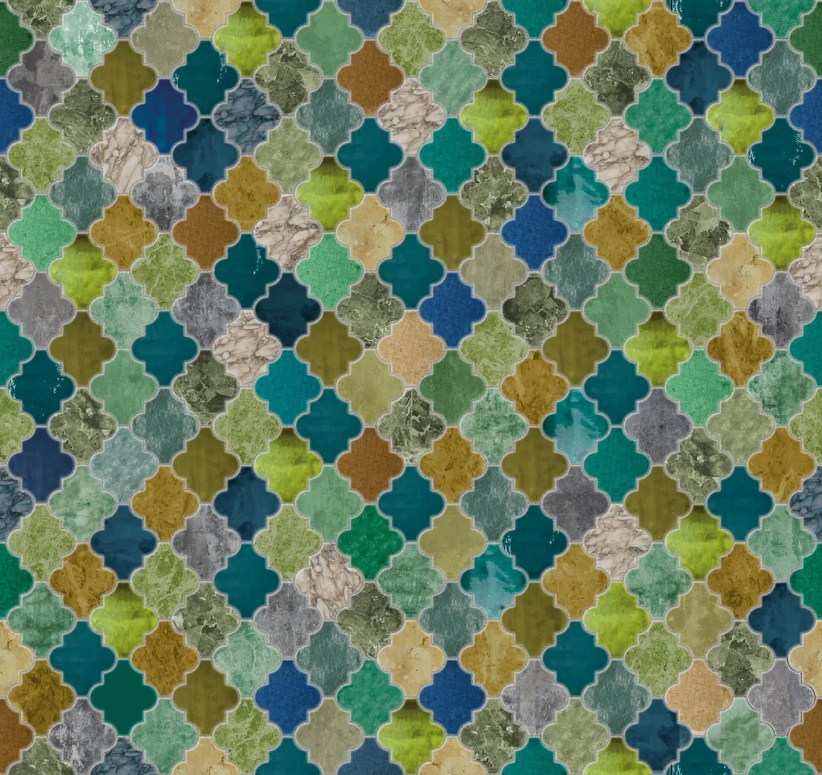 Crédence vitrail DW3334 avec motif arabesque coloré aux tons verts et turquoise