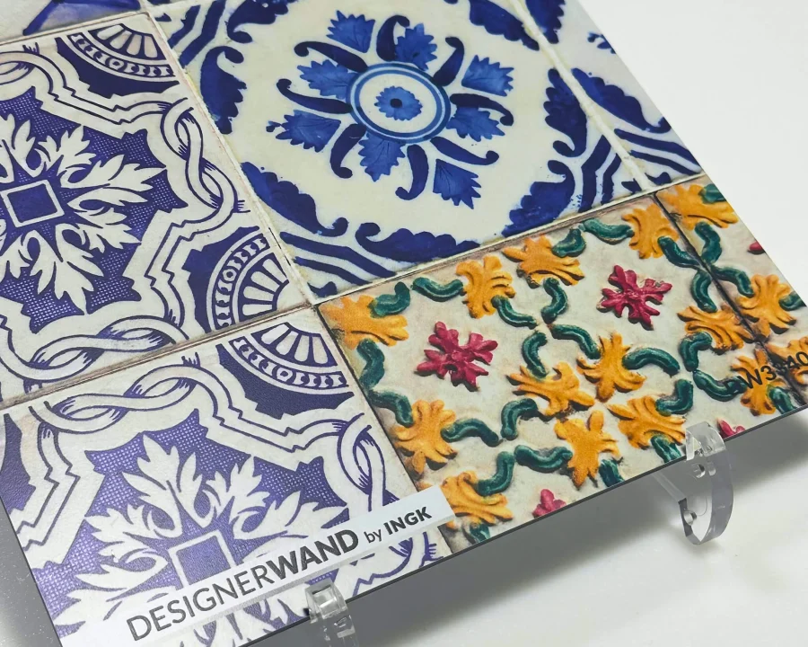 20x20 cm Muster der DW3340 Küchenrückwand mit blauen orangen und weißen portugiesischen Azulejo-Mustern