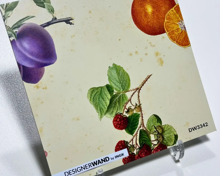 20x20 cm Muster der DW3342 Vintage-Obst-Küchenrückwand mit botanischen Obstillustrationen auf Creme