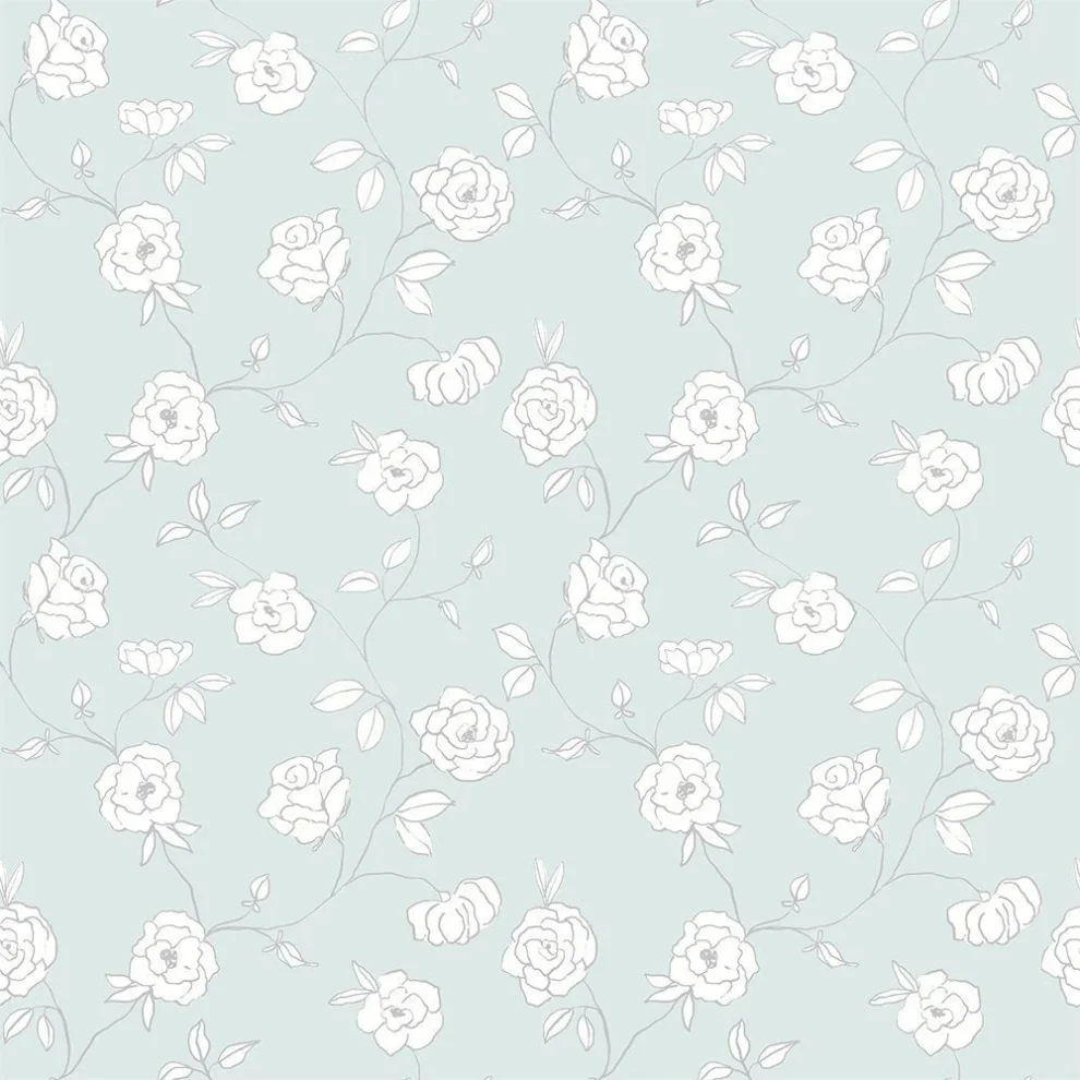 Crédence Petites Fleurs DW4001 avec roses dessinées sur fond vert menthe doux