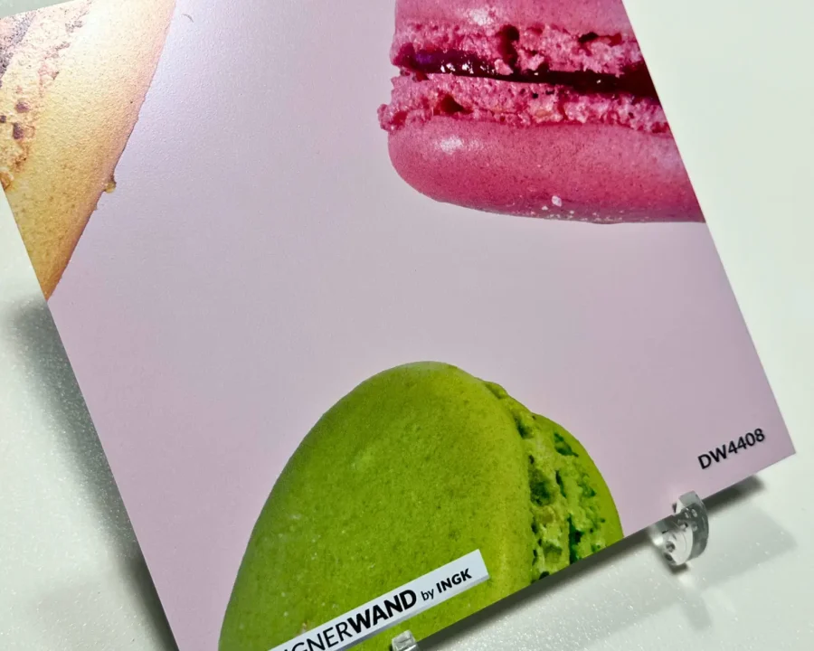 Muster Macaron Party Pink Küchenrückwand DW4408 mit Pastell-Macarons auf sanftem rosa Hintergrund