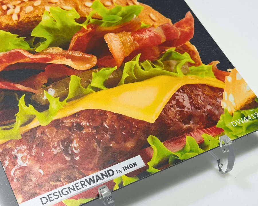 DW4419 Küchenrückwand-Muster mit Burgern und Kreideillustrationen auf schwarzer Tafel