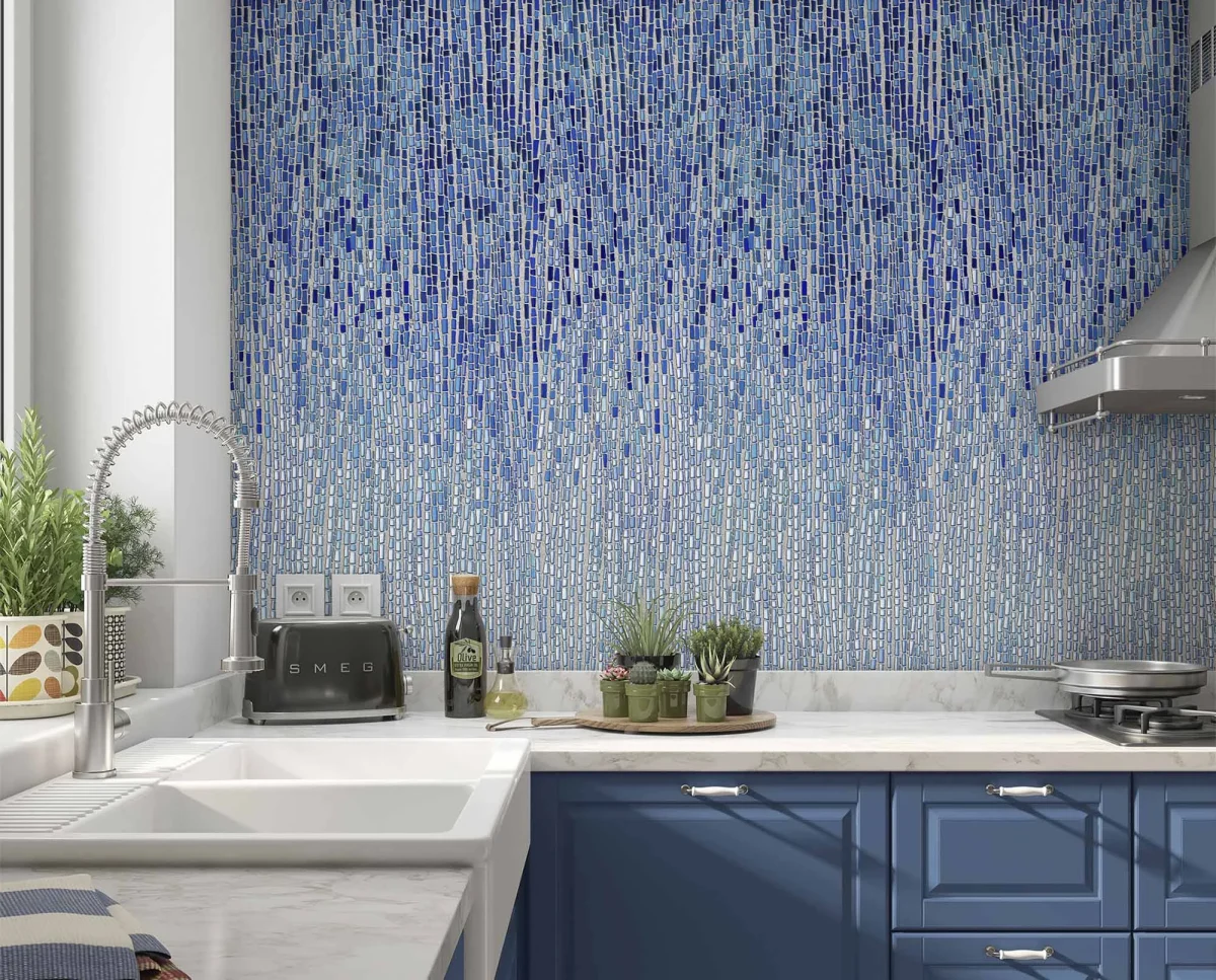 Küchenrückwand mit Druck - Blue Glaze Mozaiek