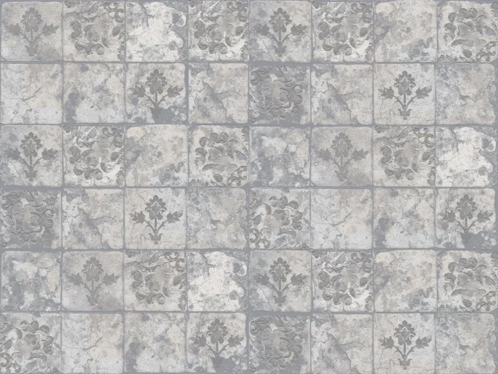 Crédence carrelage gris damassé DW6003 avec motifs floraux et arabesques élégants en tons de gris