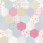 Crédence hexagon pastel patchwork DW6005 avec motifs losanges et fleurs en rose, bleu et lavande