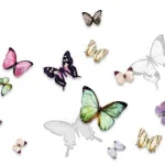 Crédence Papillons DW6014 avec papillons colorés en rose, violet et vert sur fond blanc