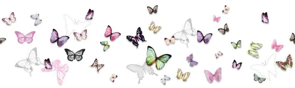 Crédence Papillons DW6014 avec papillons colorés en rose, violet et vert sur fond blanc