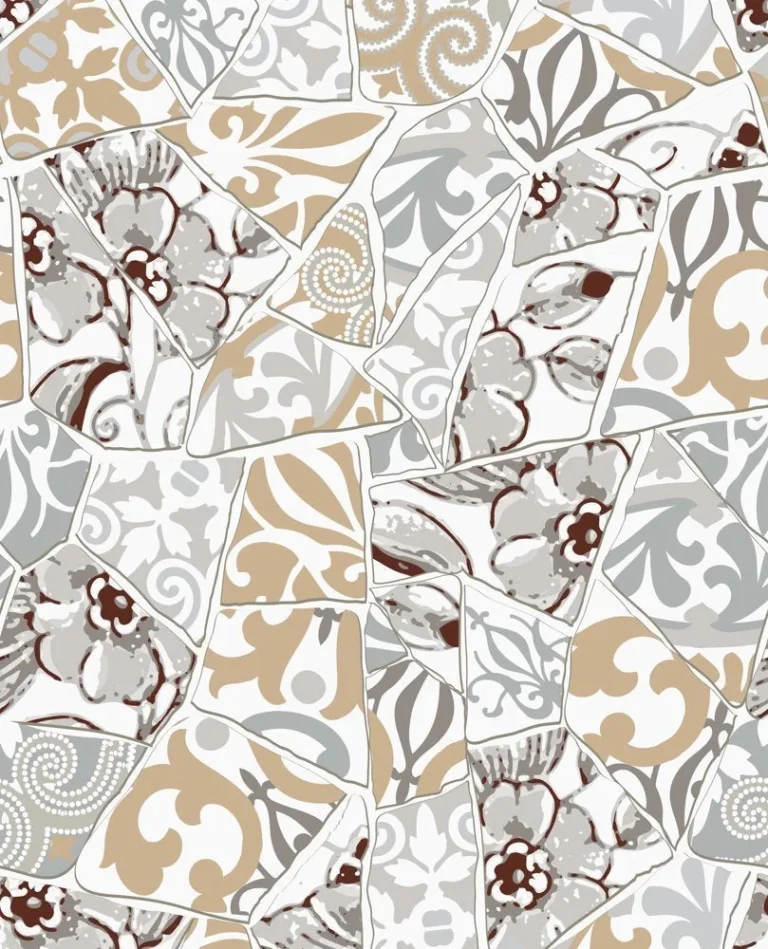 Motif de mosaïque d'éclats de carreaux à motifs floraux gris et beige