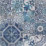 Crédence carrelage portugais bleu DW6027 avec motifs azulejo patchwork en bleu et blanc