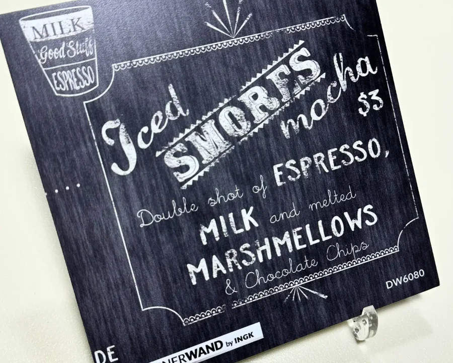 Sample of the Coffee Cafe Menu backsplash DW6080 showing handwritten coffee recipes on a dark background.