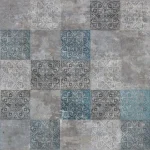 Crédence carreaux marocains DW7070 avec motifs orientaux vieillis en gris et bleu pétrole