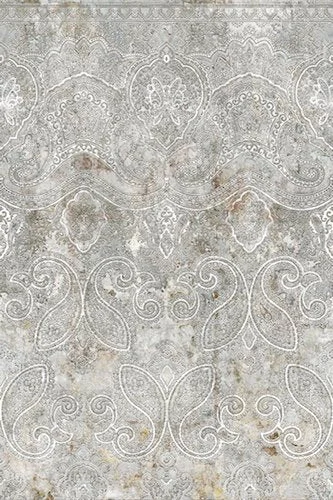 Mandala Design Küchenrückwand DW7204 mit weißen Mandalamotiven auf verwittertem grau-beigem Hintergrund