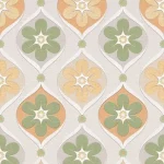 Crédence Retro Bloemen DW7287 avec motif floral vert-orange style années 70 sur fond clair