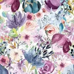 Crédence Painted Flowers DW7296 avec fleurs aquarelle colorées en violet, rose et bleu
