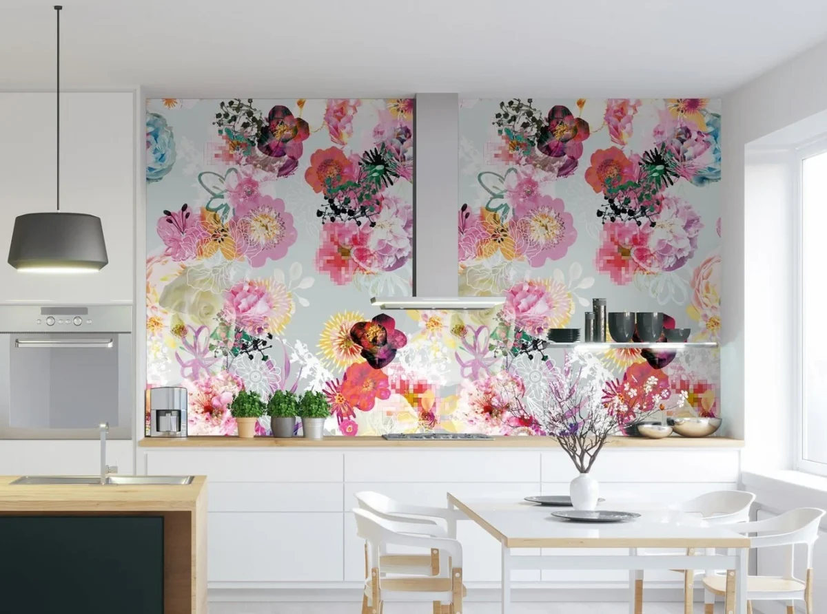 Crédence avec impression - Fleurs graphiques