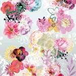 Crédence Fleurs Graphiques DW7298 avec roses colorées et éléments graphiques sur fond gris clair