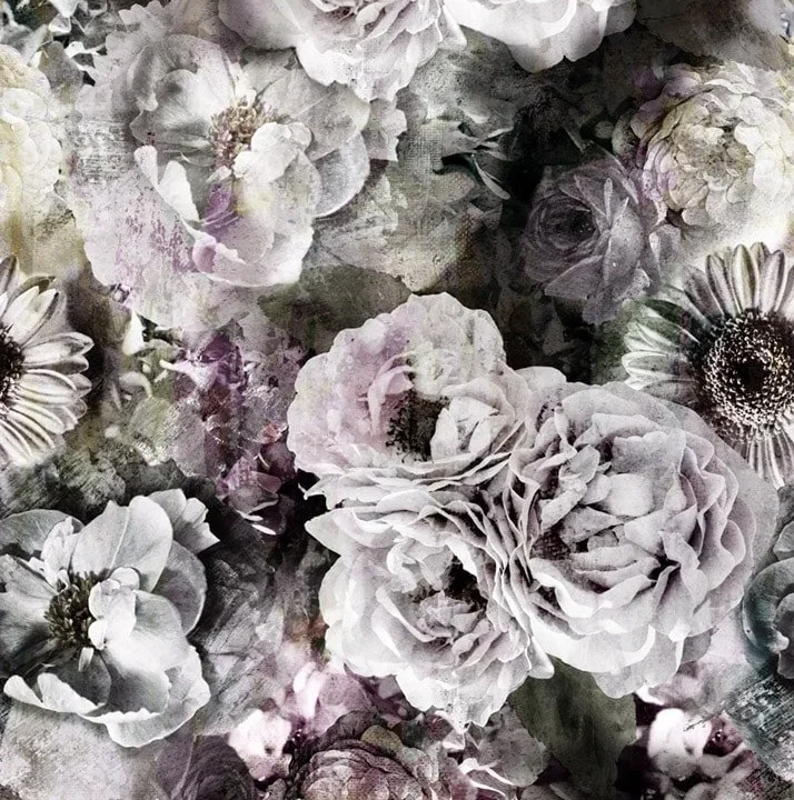 Blumen-Küchenrückwand DW7325 mit lila und weißen Pfingstrosen und Anemonen