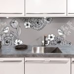 Crédence de cuisine - Gris/Blanc Fleurs avec oiseau