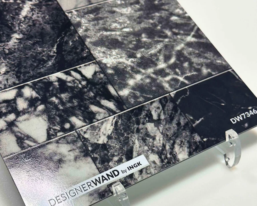 Sample of Black Marble Tile Design backsplash DW7346 with dark marble tile pattern