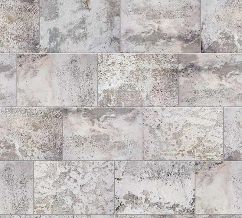 Stone tile backsplash DW7371 with weathered concrete-look tiles in light grey and beige tones