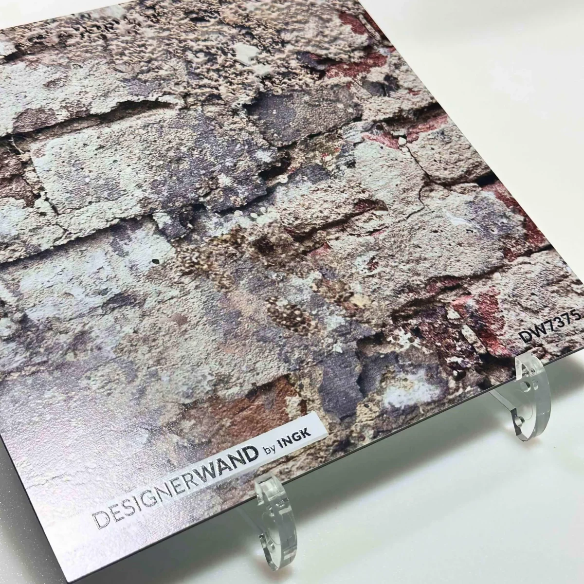 Sample of DW7375 backsplash with weathered brick and concrete print in earthy tones