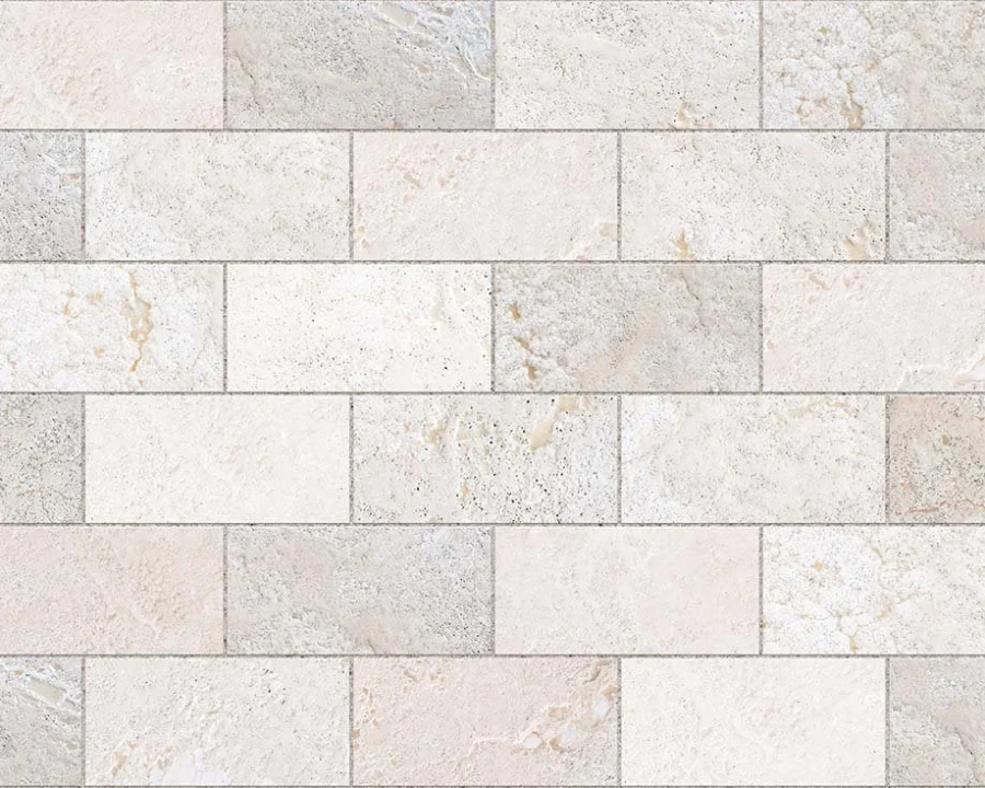 Zandkleurige kalksteen tegellook spatwand DW8540 met crème en beige natuursteentegels