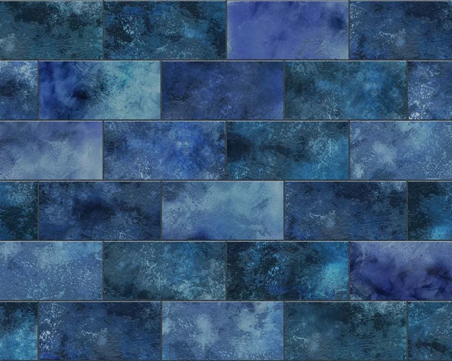 Blauwe geglazuurde tegellook spatwand DW8543 met kobalt turquoise en oceaanblauwe metrotegels