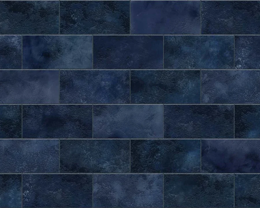 Dunkelblaue Navy Blue Metrofliesen-Küchenrückwand DW8544 mit verwitterter glasierter Oberfläche