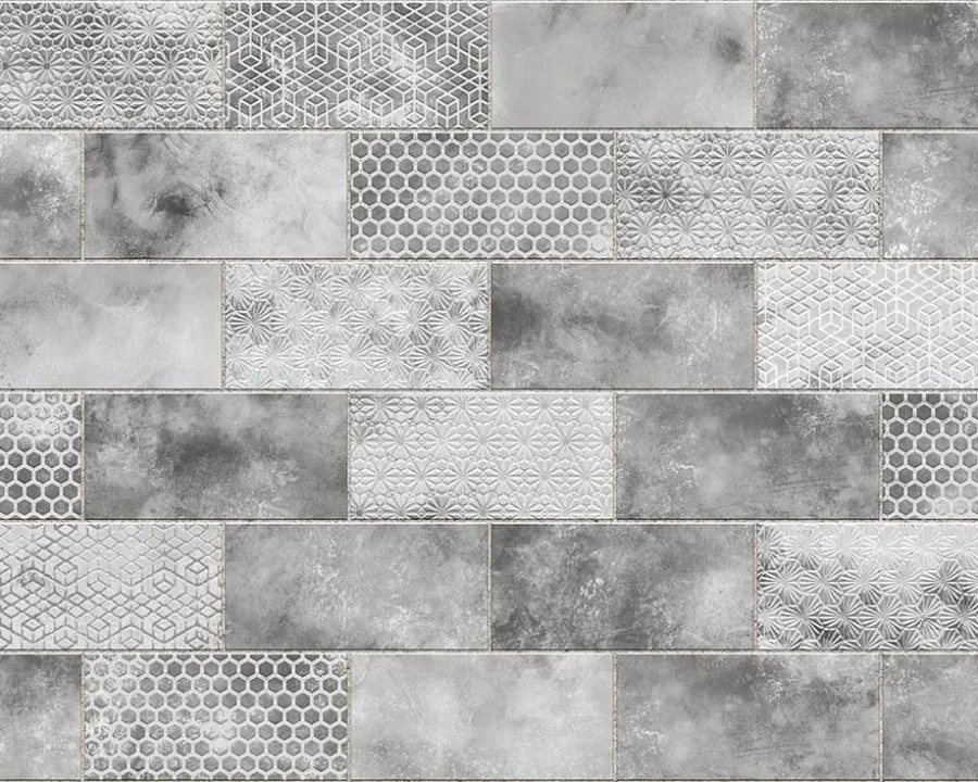 Graue Musterfliesen-Küchenrückwand DW8550 mit geometrischen Designs in Hell- und Dunkelgrautönen