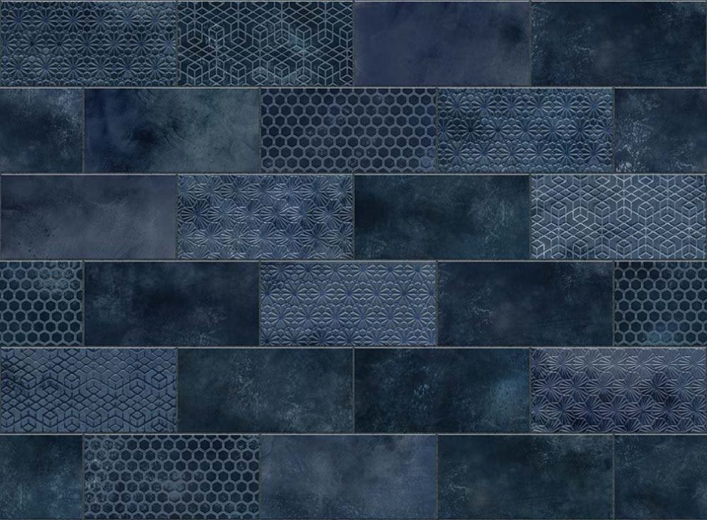 Tiless Pattern Donkerblauw - Spatwand Staal DW8551
