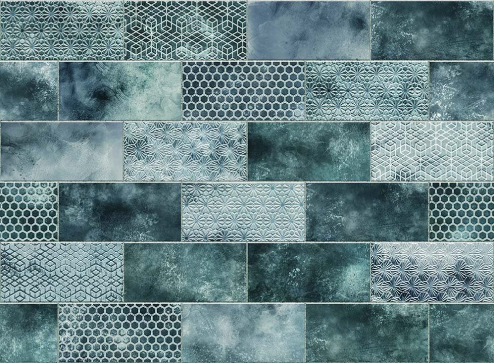 Tiless Pattern Petrolgroen - Spatwand Staal DW8552