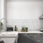 Design carreaux de marbre simulé dans une cuisine.