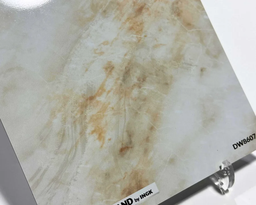 Sample of White Marble backsplash with timeless white marble effect and subtle veining