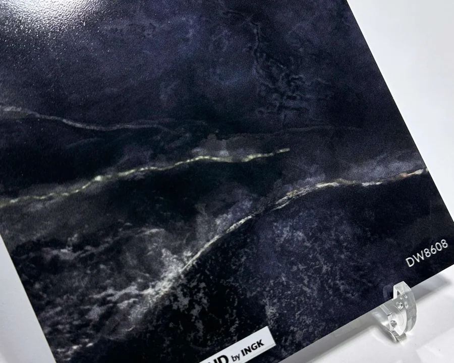 Sample of backsplash DW8608 Dark Marble with deep dark marble veining