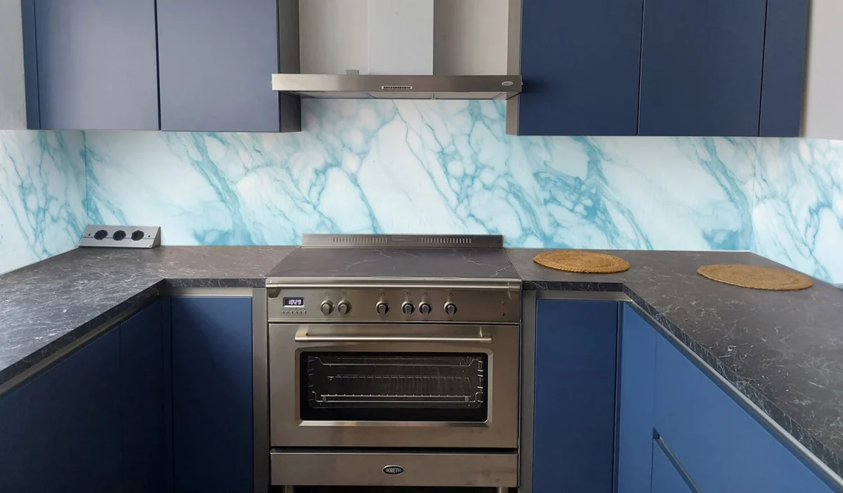 Blauw marmeren spatwand DW8613 voor keuken achterwand