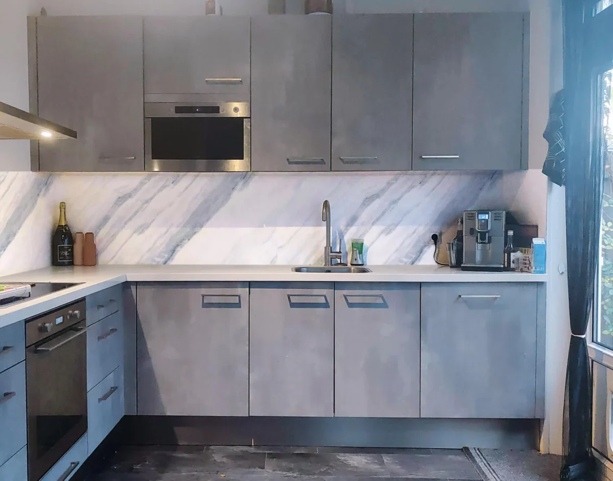 Wit-blauwe marmer spatwand DW8622 voor keuken achterwand
