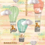 Dessin Be Free plat, luchtballonnen met teddyberen en hartjes in pasteltinten