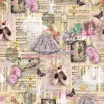 Muster Vintage Ballet flach, Tutus, Ballettschuhe und Rosen auf alten Notenblättern