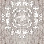 Motif Bears à plat, silhouettes d'animaux blanches en couronne ronde sur bois