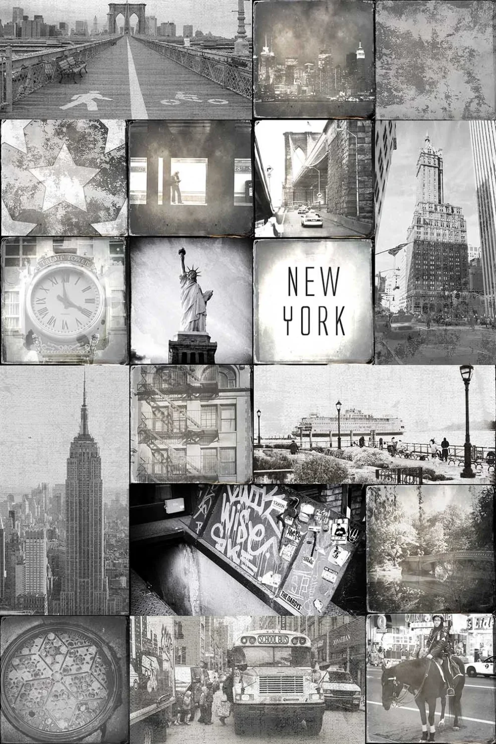 Motif Ny Walk à plat, une grille de photos de New York en noir et blanc